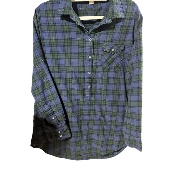 J. Crew metallic gold thread plaid half button down shirt l - Picture 4 of 8